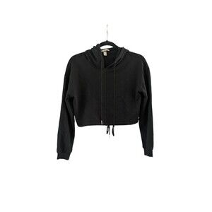 Derek Heart Crop Hoodie Size Small Black  Long Sleeves Juniors Tie Back